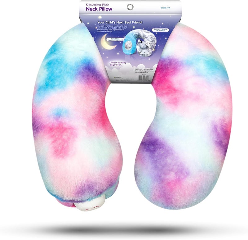 Cloudz Kids Super Soft N' Cuddly Animal Airplane Travel Neck Pillow! Keep Children Comfy and Supported with a Buddy While Traveling or just Resting at Home - Pink/Blue Unicorn - Image 4
